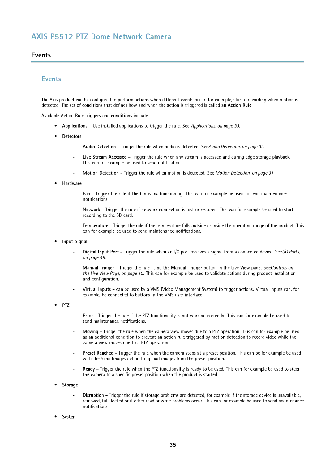 Axis Communications P5512 PTZ user manual Events 