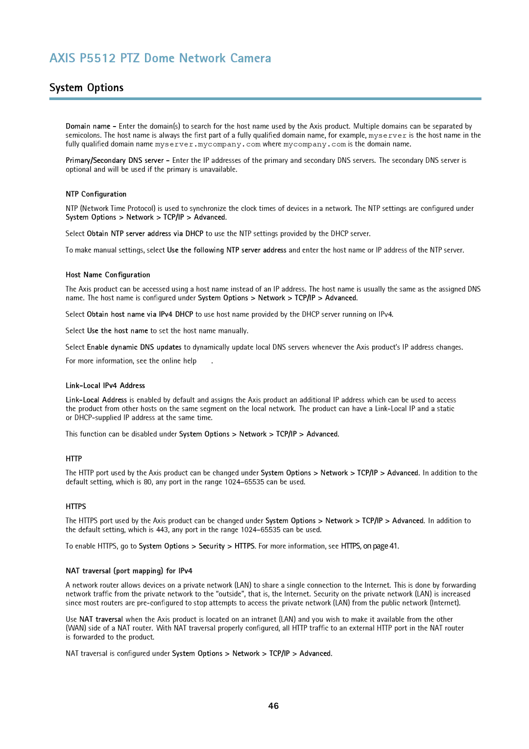 Axis Communications P5512 PTZ user manual NTP Configuration, Host Name Configuration, Link-Local IPv4 Address 