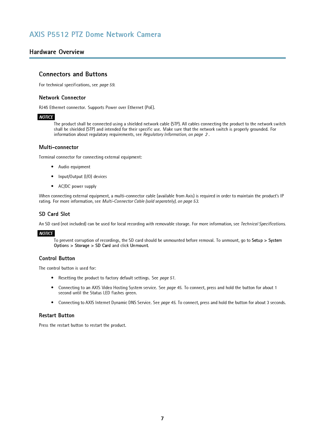 Axis Communications P5512 PTZ user manual Hardware Overview Connectors and Buttons 