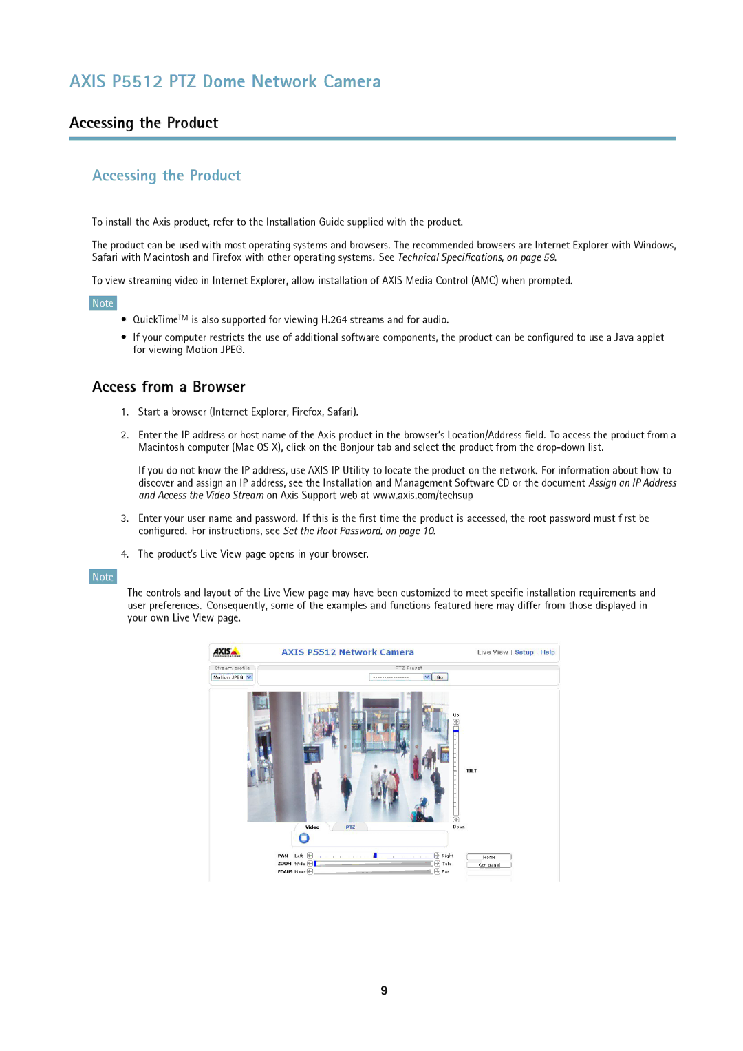 Axis Communications P5512 PTZ user manual Accessing the Product, Access from a Browser 