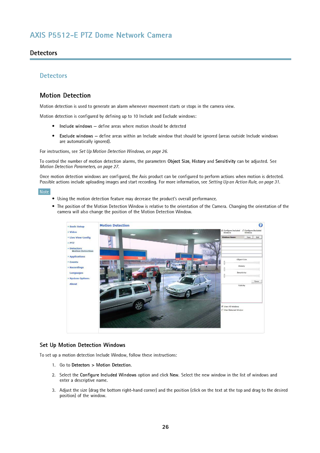 Axis Communications P5512 user manual Set Up Motion Detection Windows, Go to Detectors Motion Detection 