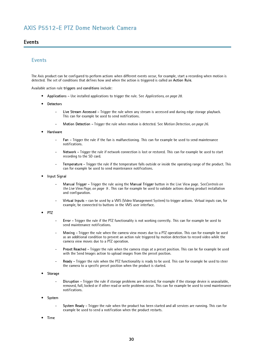 Axis Communications P5512 user manual Events 