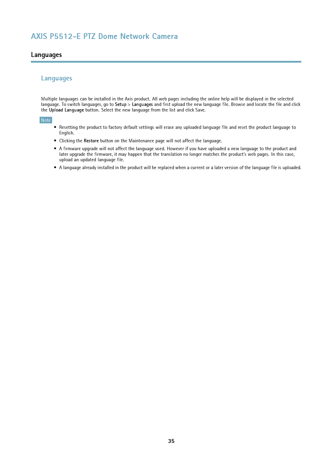 Axis Communications P5512 user manual Languages 