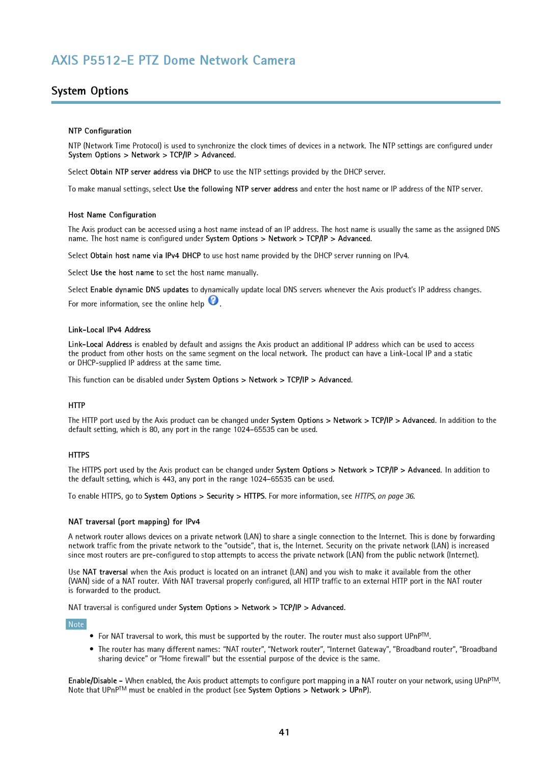 Axis Communications P5512 user manual NTP Configuration, Host Name Configuration, Link-Local IPv4 Address 