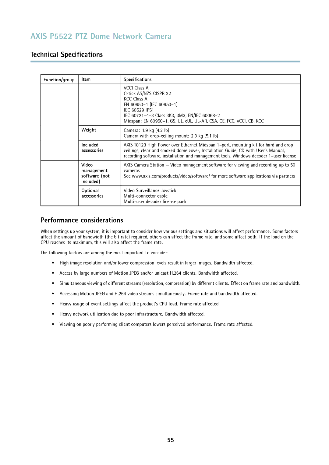 Axis Communications P5522 user manual Performance considerations 