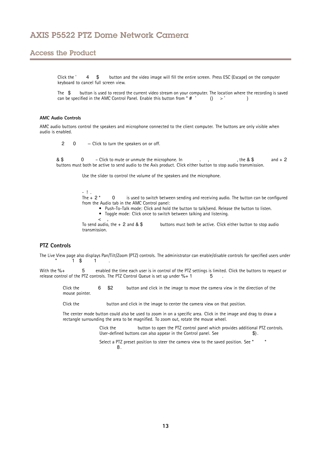 Axis Communications P5522 user manual PTZ Controls, AMC Audio Controls 