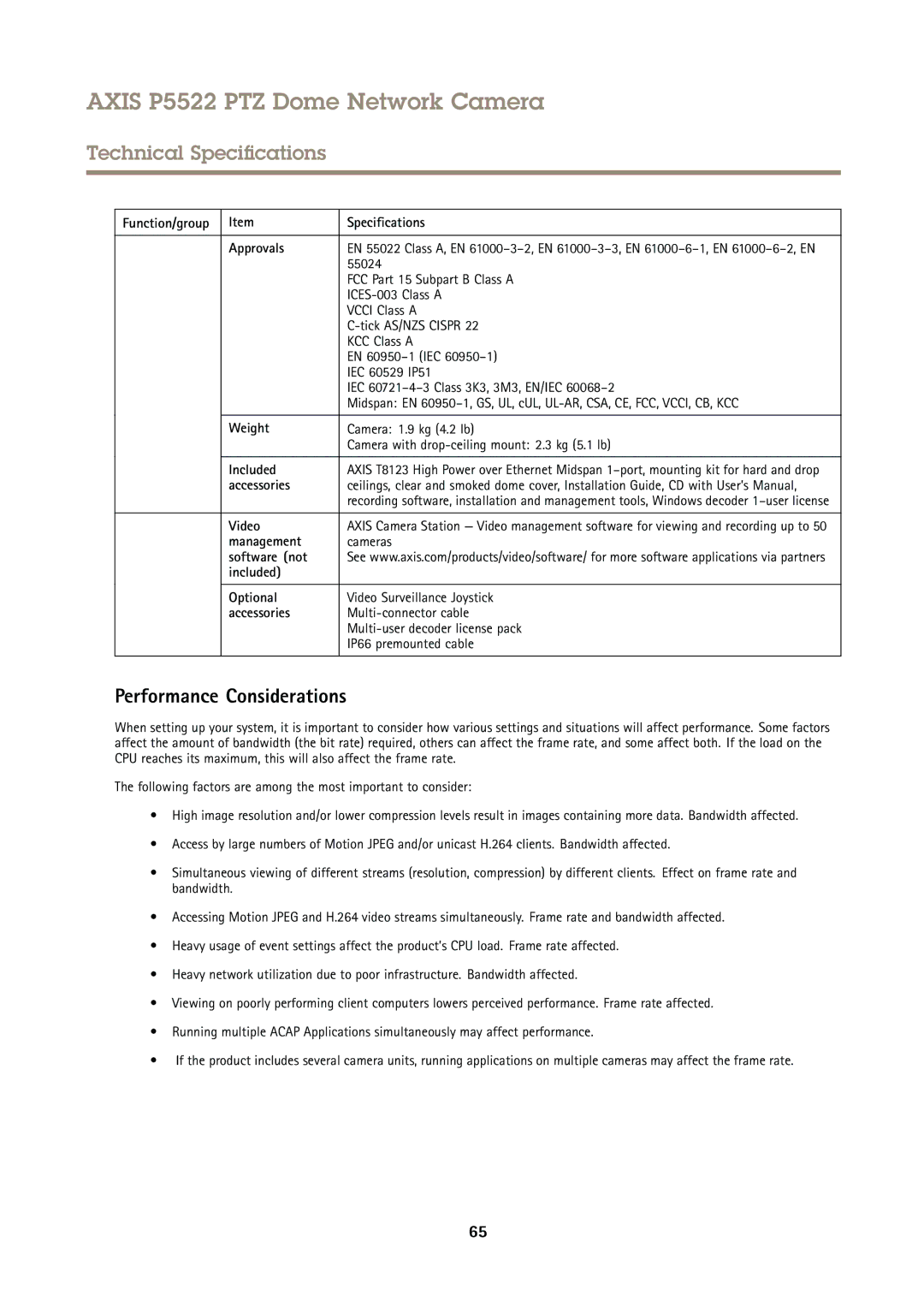 Axis Communications P5522 user manual Performance Considerations 