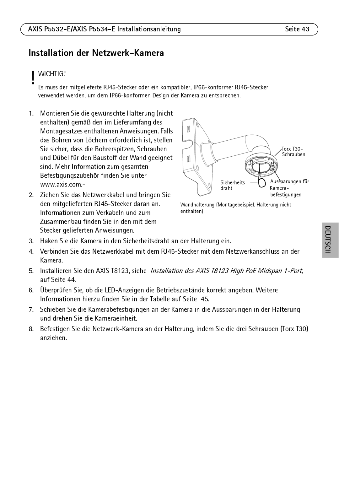 Axis Communications P5532-E manual Installation der Netzwerk-Kamera 