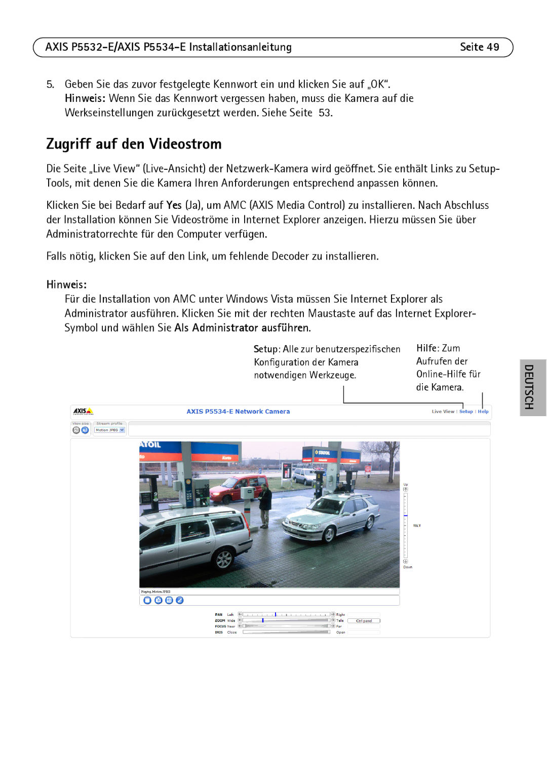 Axis Communications P5532-E manual Zugriff auf den Videostrom, Hinweis 