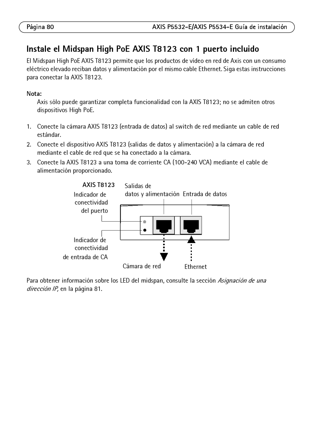 Axis Communications P5532-E manual Salidas de, Conectividad Del puerto, De entrada de CA Cámara de red 