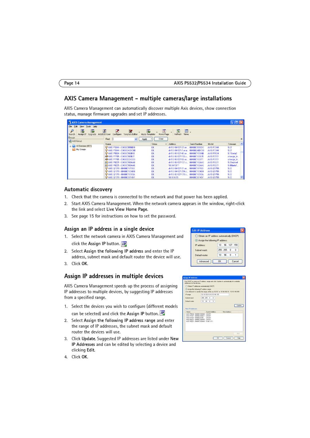 Axis Communications P5532 manual Axis Camera Management multiple cameras/large installations 