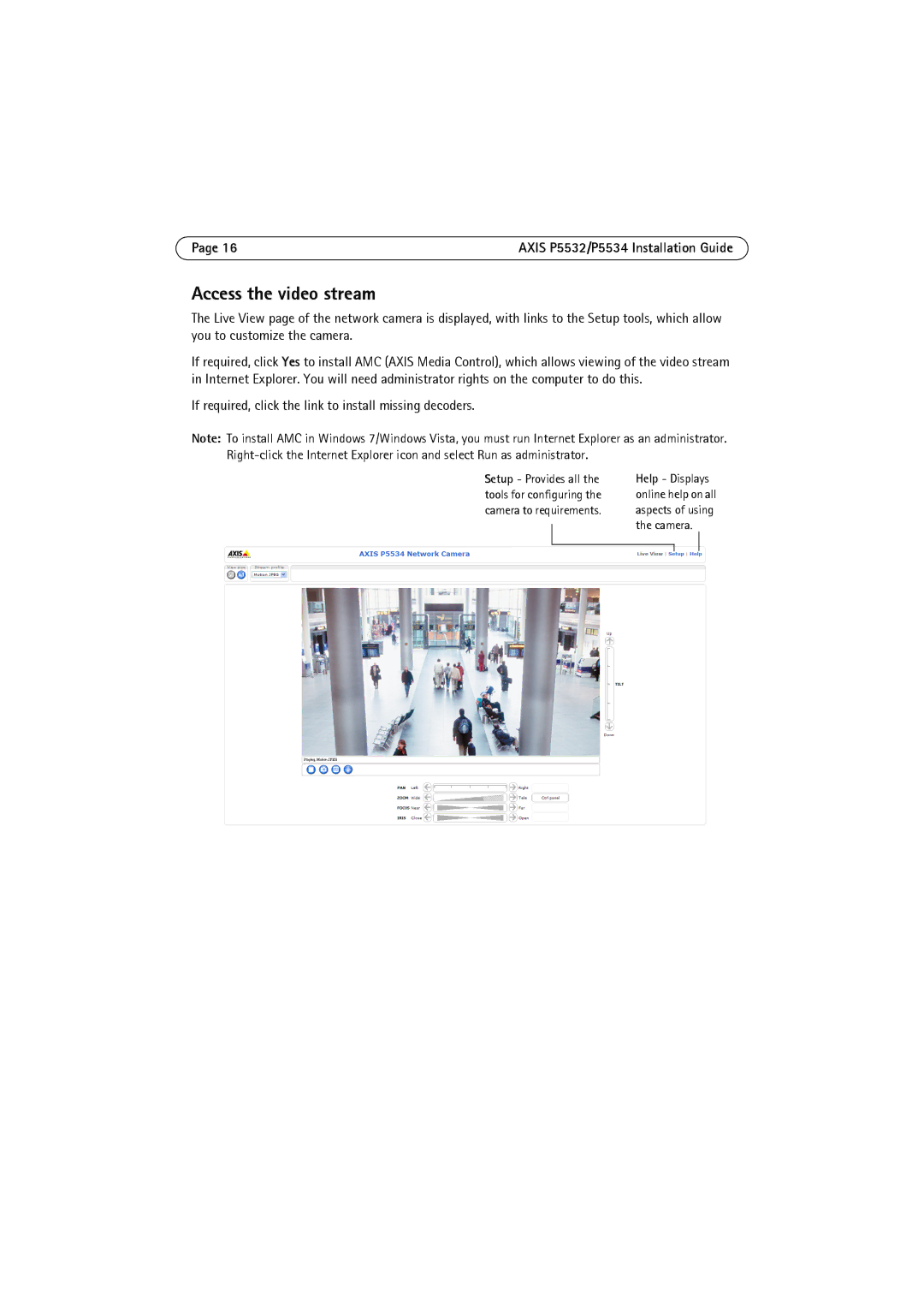 Axis Communications P5532 manual Access the video stream, If required, click the link to install missing decoders 