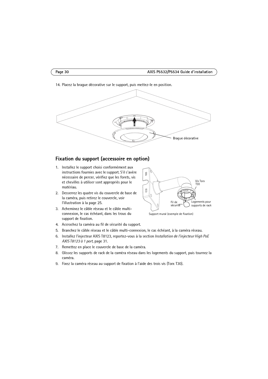 Axis Communications P5532 manual Fixation du support accessoire en option, Brague décorative 