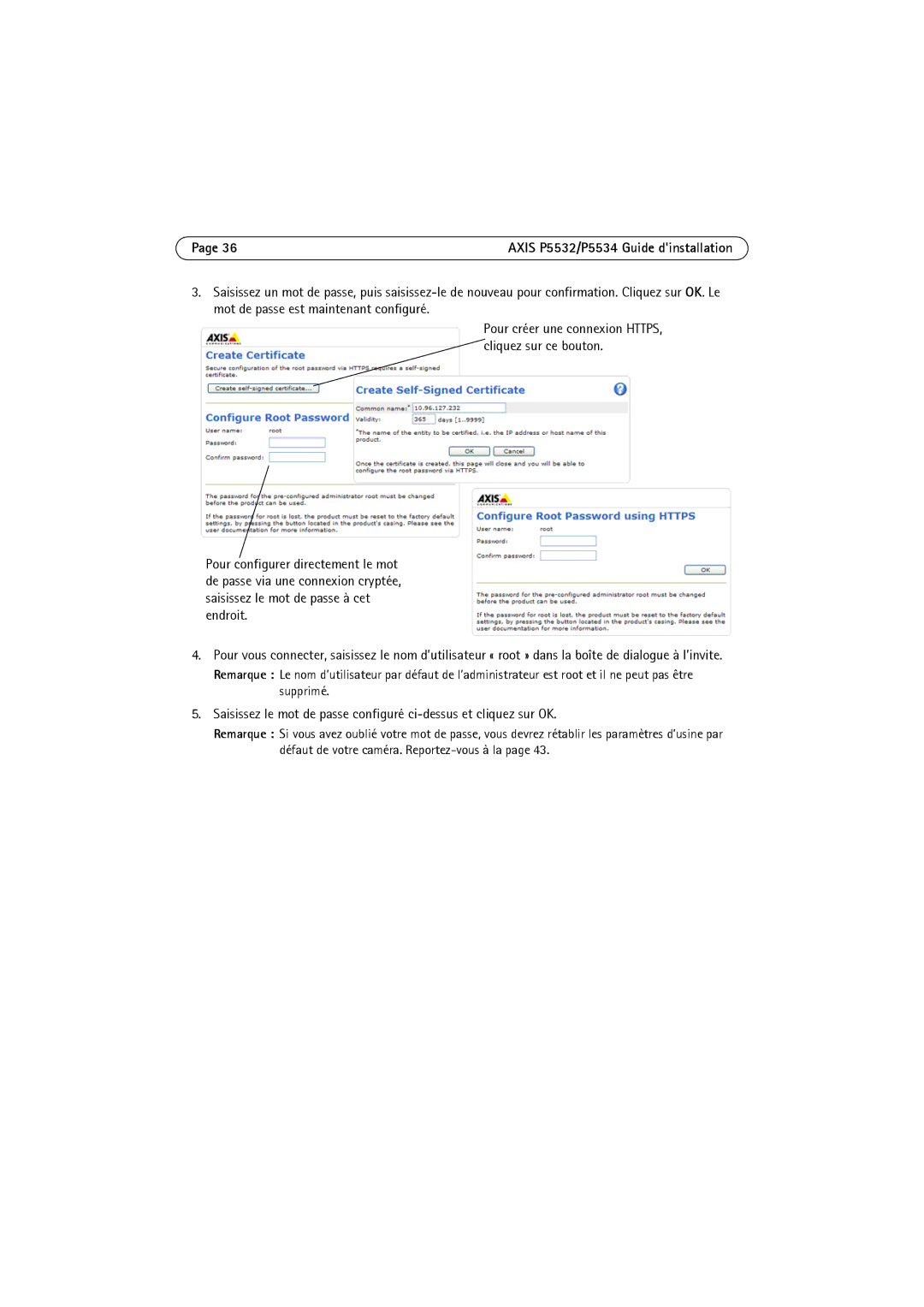 Axis Communications P5532 manual Pour créer une connexion HTTPS, cliquez sur ce bouton 