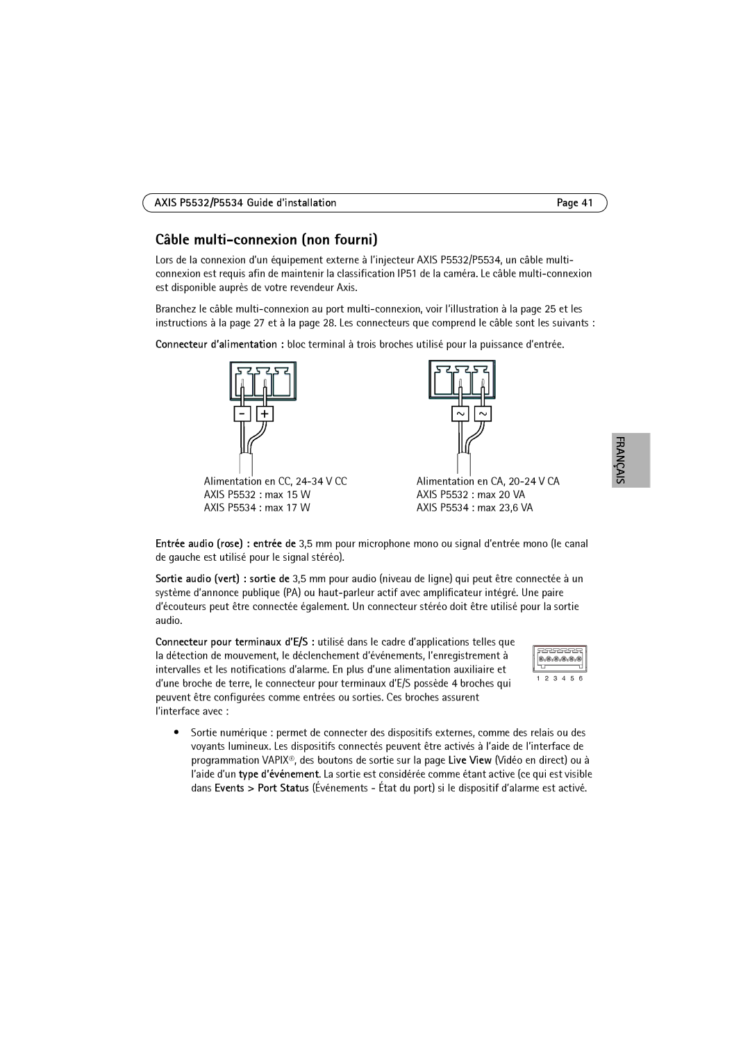 Axis Communications manual Câble multi-connexion non fourni, Axis P5532 