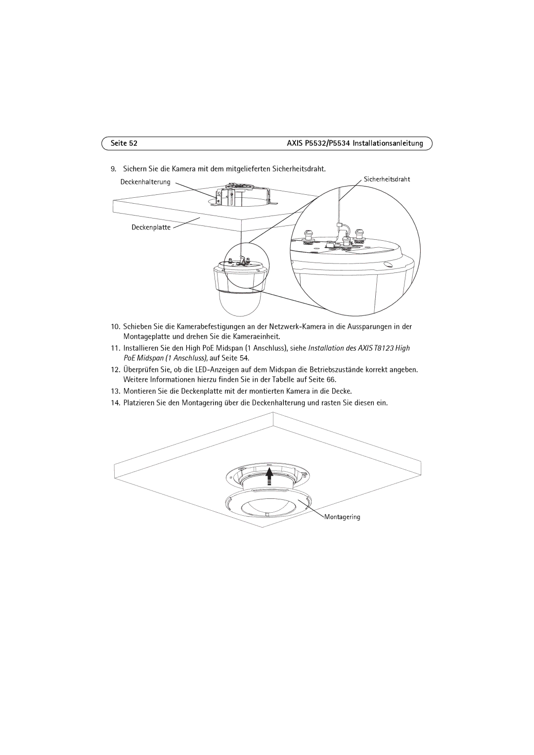 Axis Communications P5532 manual Deckenhalterung, Deckenplatte 