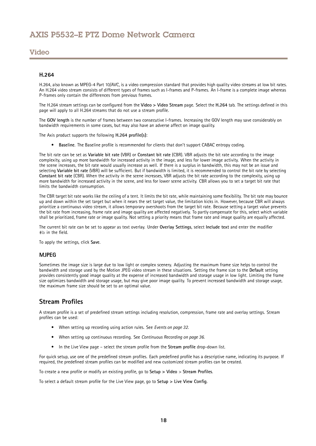 Axis Communications P5532E user manual Stream Profiles, 264 