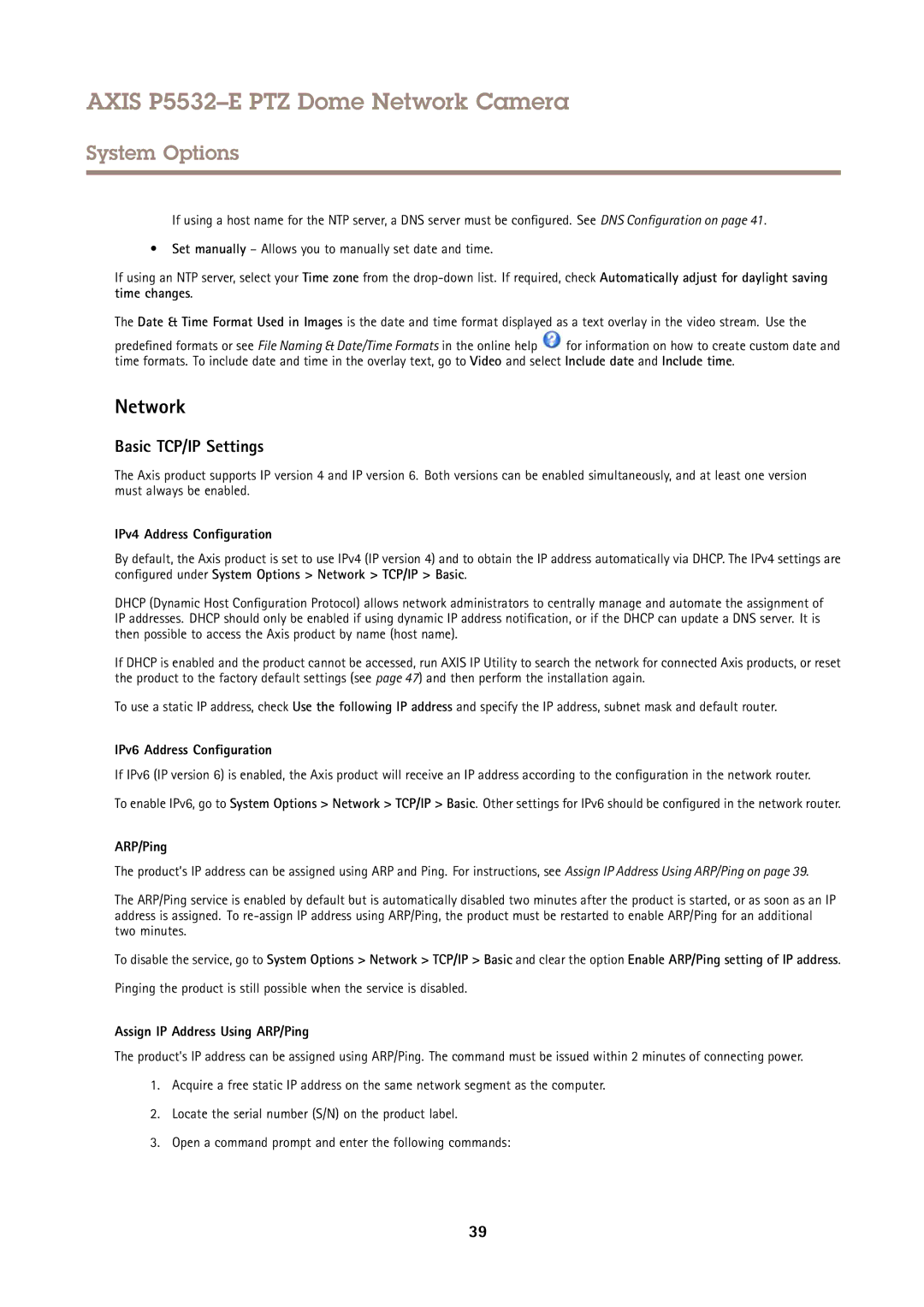 Axis Communications P5532E user manual Network, Basic TCP/IP Settings 