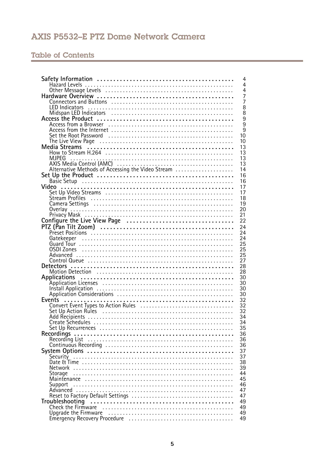 Axis Communications P5532E user manual Table of Contents 