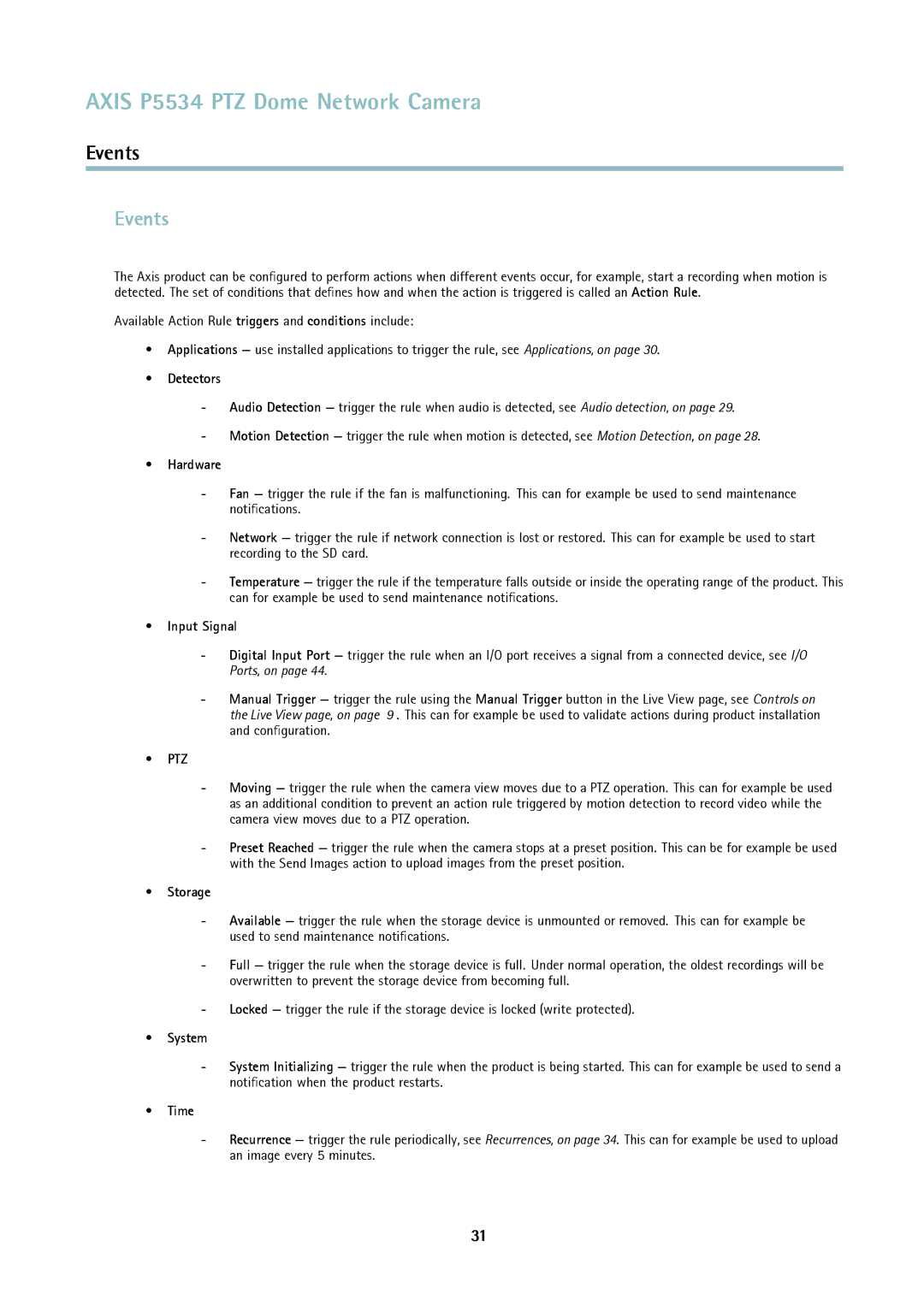 Axis Communications P5534 user manual Events 