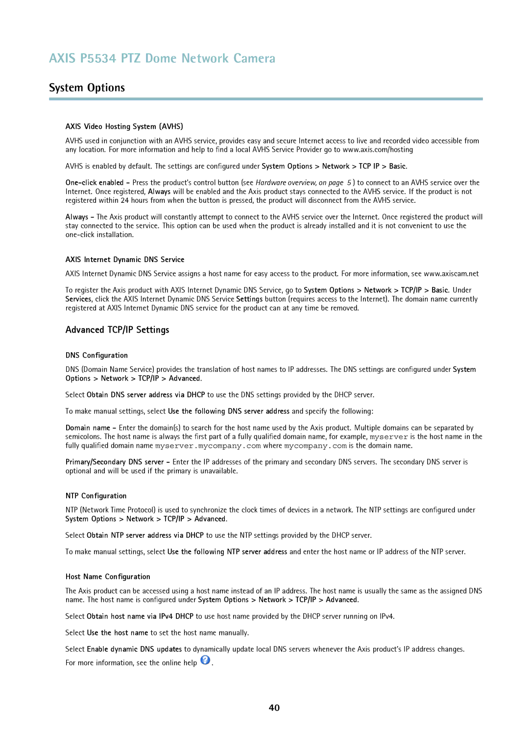 Axis Communications P5534 user manual Advanced TCP/IP Settings 