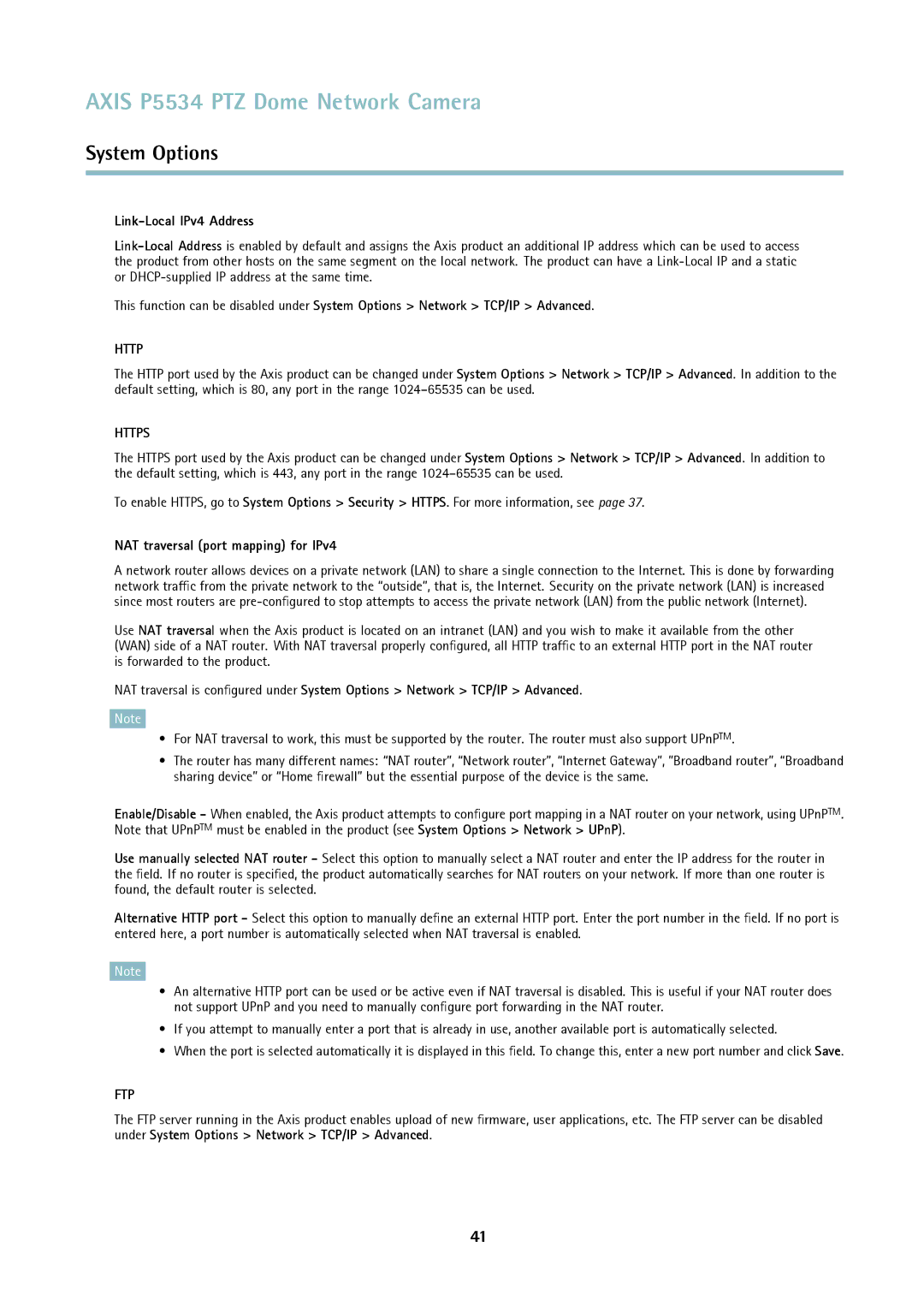 Axis Communications P5534 user manual Link-Local IPv4 Address, NAT traversal port mapping for IPv4 