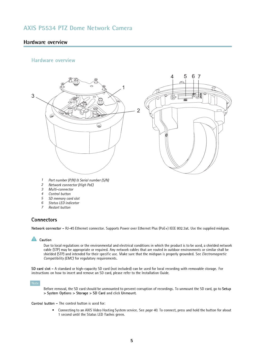 Axis Communications P5534 user manual Hardware overview, Connectors 