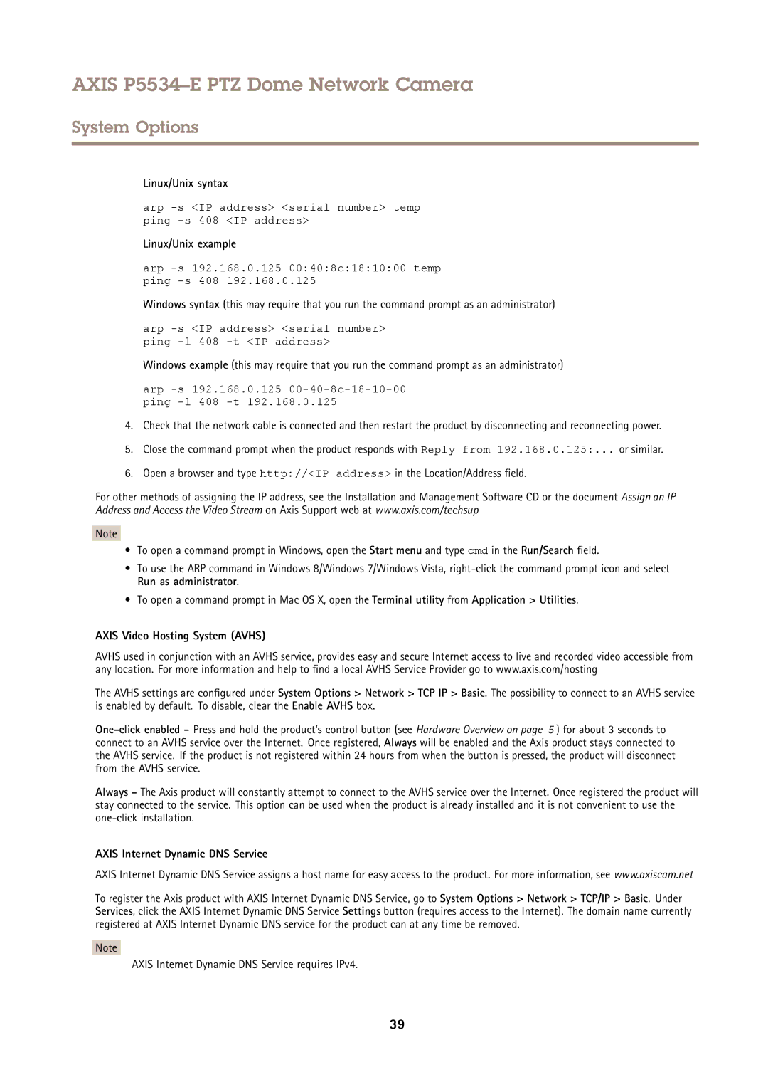 Axis Communications P5534E user manual Linux/Unix syntax, Linux/Unix example, Axis Video Hosting System Avhs 