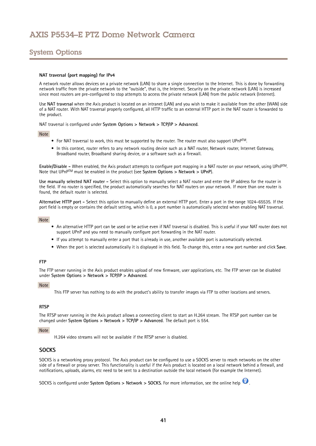 Axis Communications P5534E user manual NAT traversal port mapping for IPv4, Ftp 