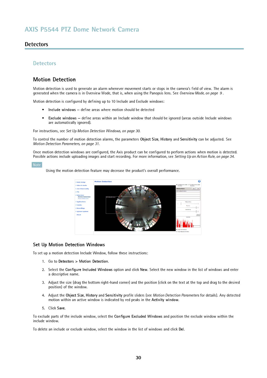 Axis Communications P5544 user manual Set Up Motion Detection Windows, Go to Detectors Motion Detection 