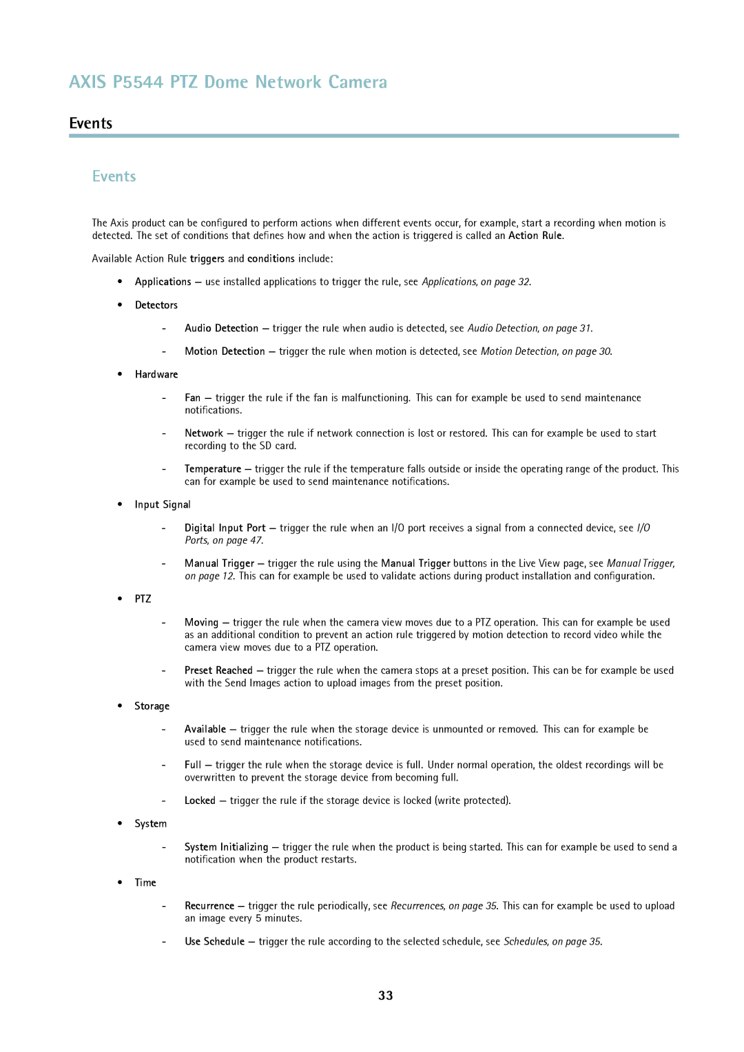 Axis Communications P5544 user manual Events 