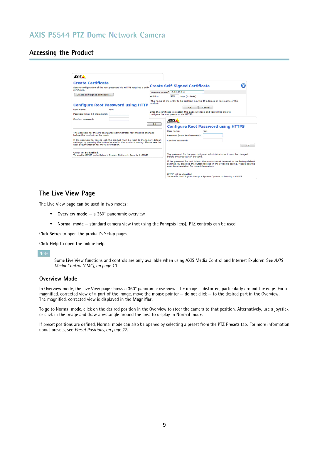 Axis Communications P5544 user manual Live View, Overview Mode 