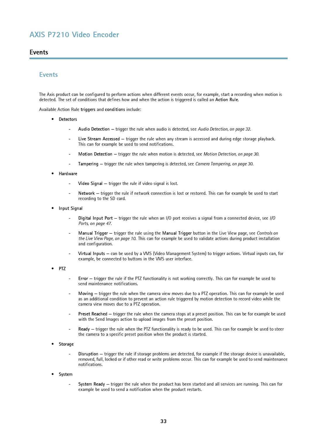 Axis Communications P7210 user manual Events 