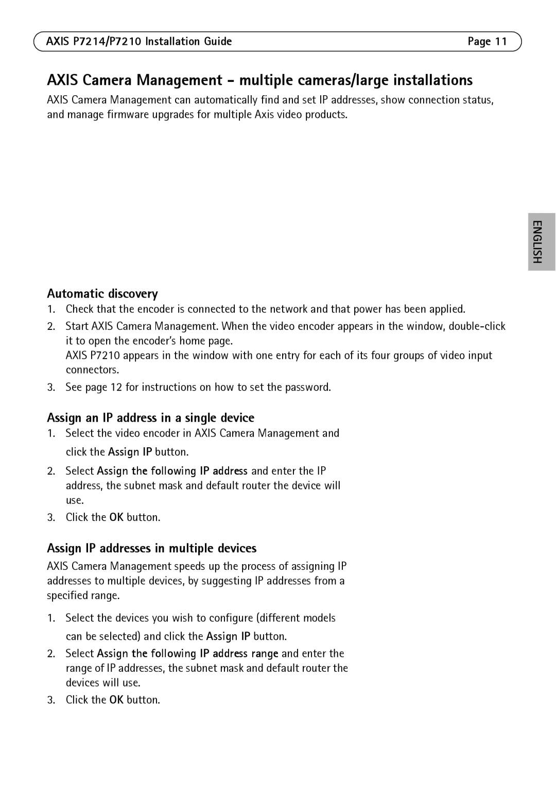 Axis Communications P7214/P7210 manual Axis Camera Management multiple cameras/large installations 