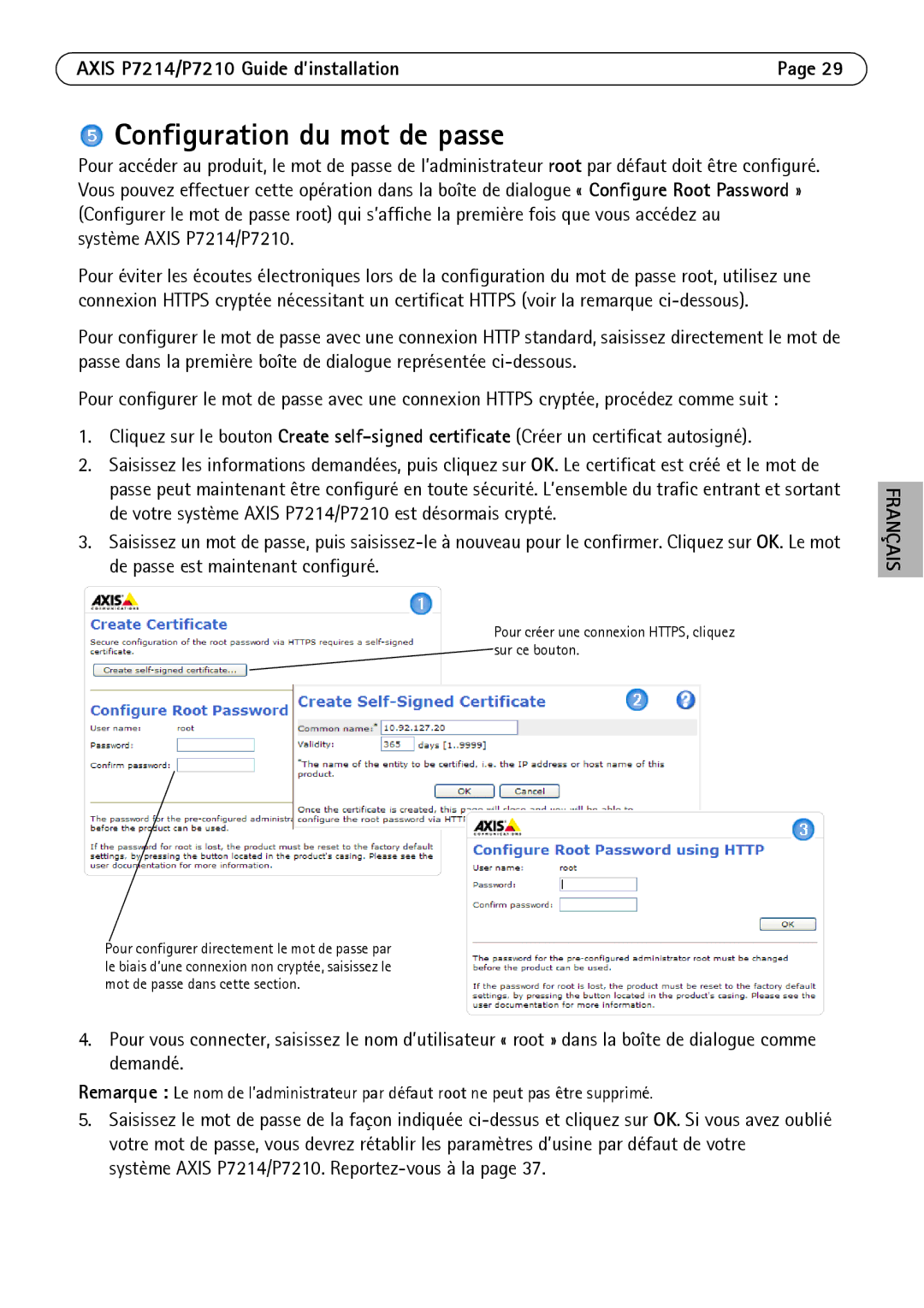 Axis Communications manual Configuration du mot de passe, Système Axis P7214/P7210 