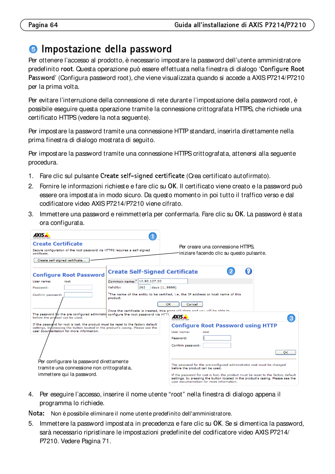 Axis Communications P7214/P7210 manual Impostazione della password 