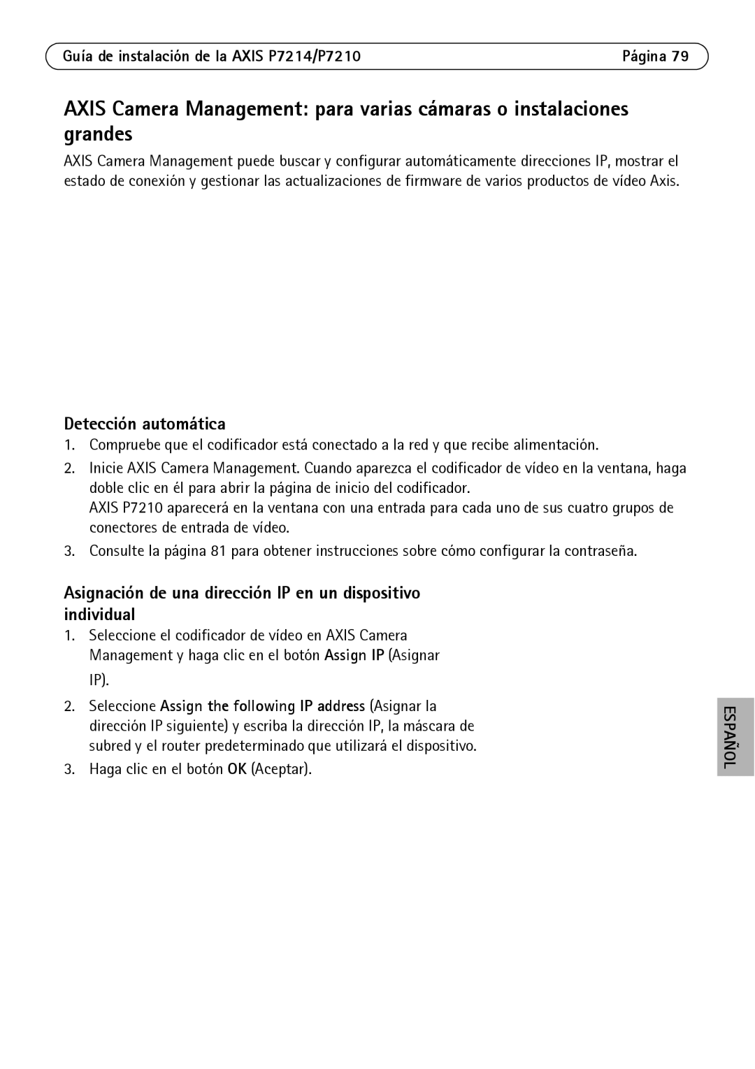 Axis Communications P7214/P7210 manual Asignación de una dirección IP en un dispositivo individual 