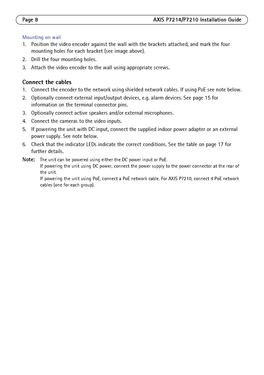 Axis Communications P7214/P7210 manual Connect the cables 