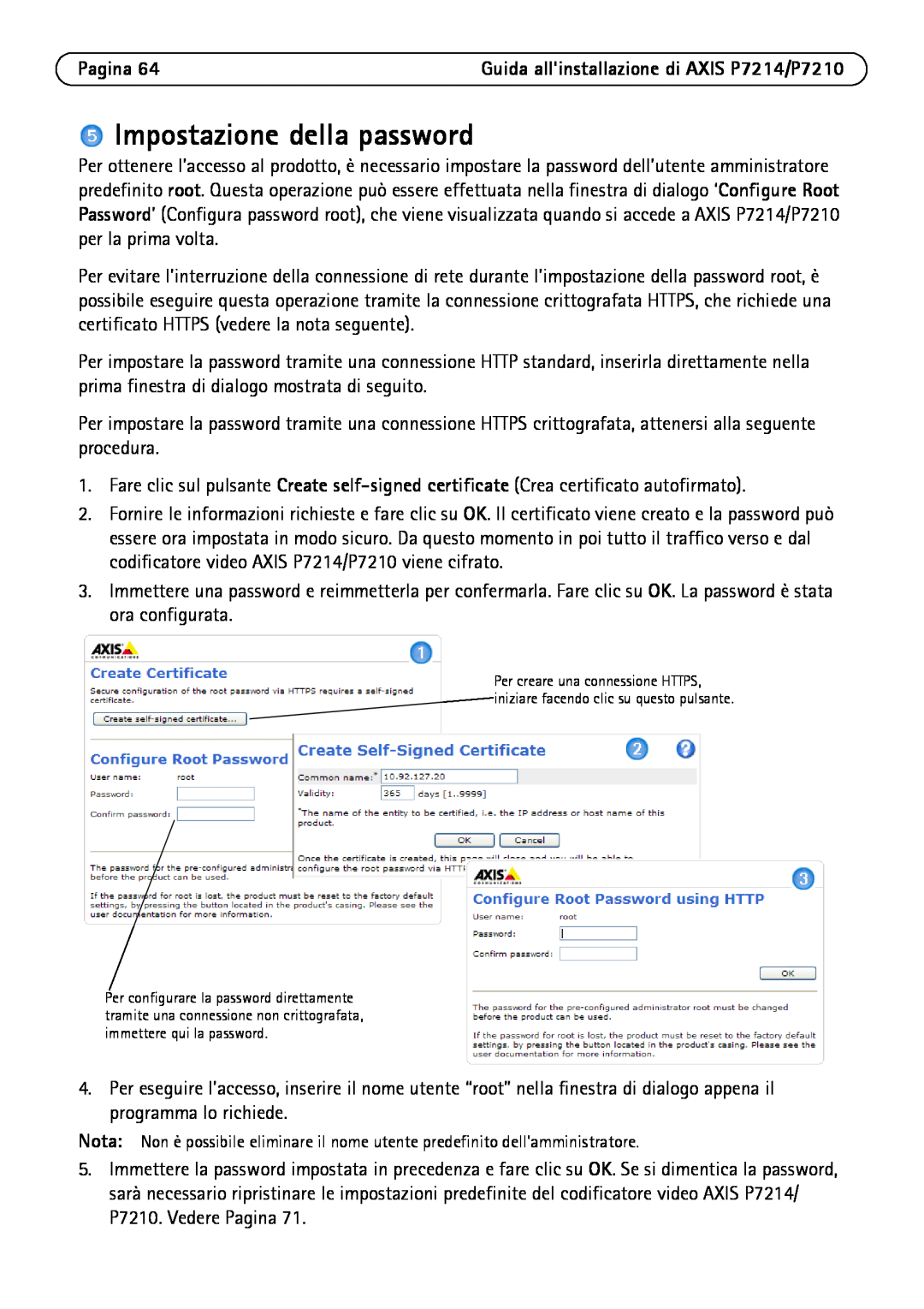 Axis Communications P7214/P7210 manual Impostazione della password, Pagina 