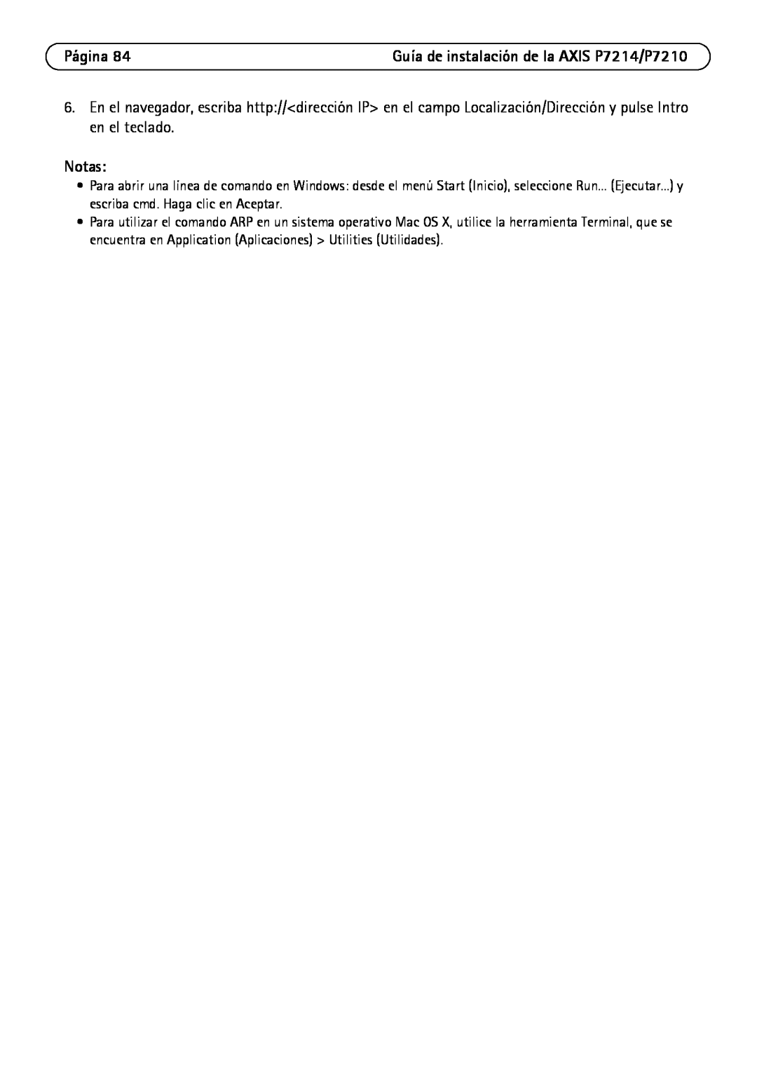 Axis Communications P7214/P7210 manual Página, Notas 