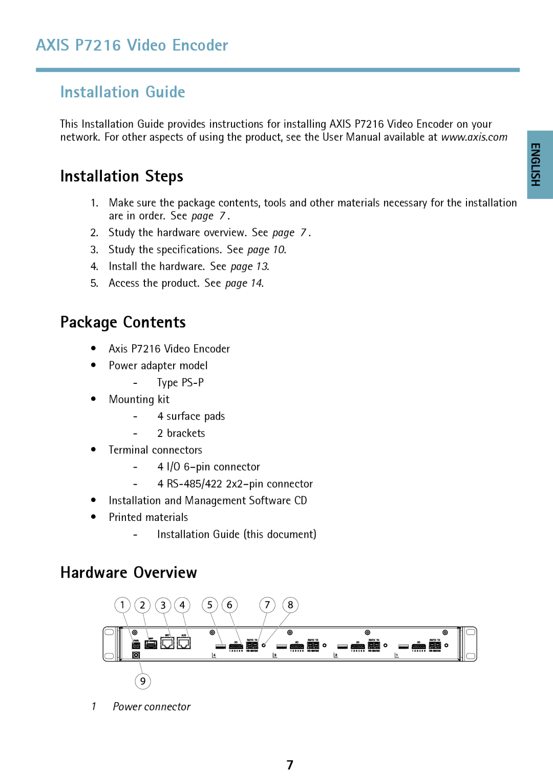 Axis Communications manual Axis P7216 Video Encoder Installation Guide, Installation Steps, Package Contents 