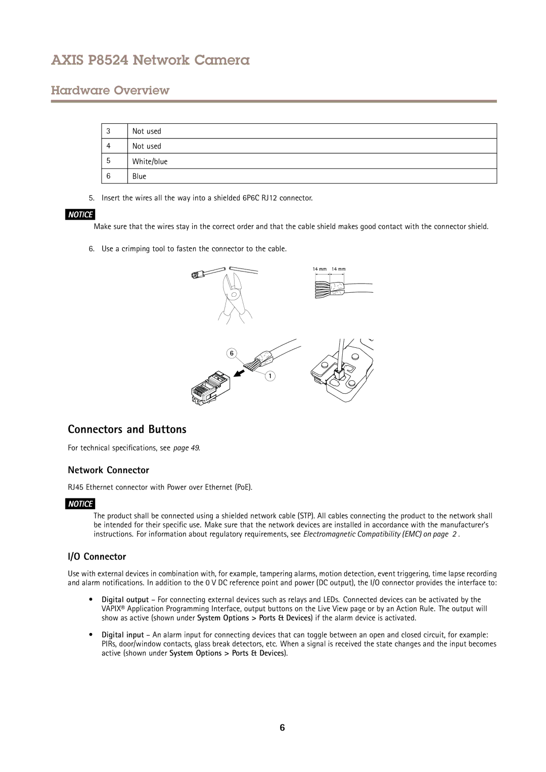 Axis Communications P8524 user manual Connectors and Buttons, Network Connector, For technical specifications, see 