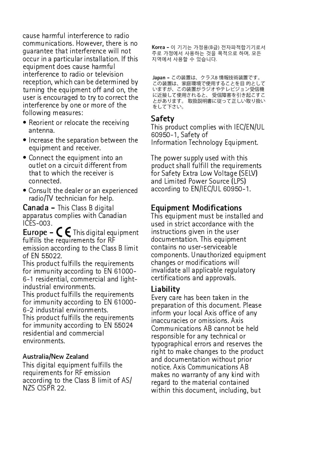 Axis Communications P8535 manual Safety 