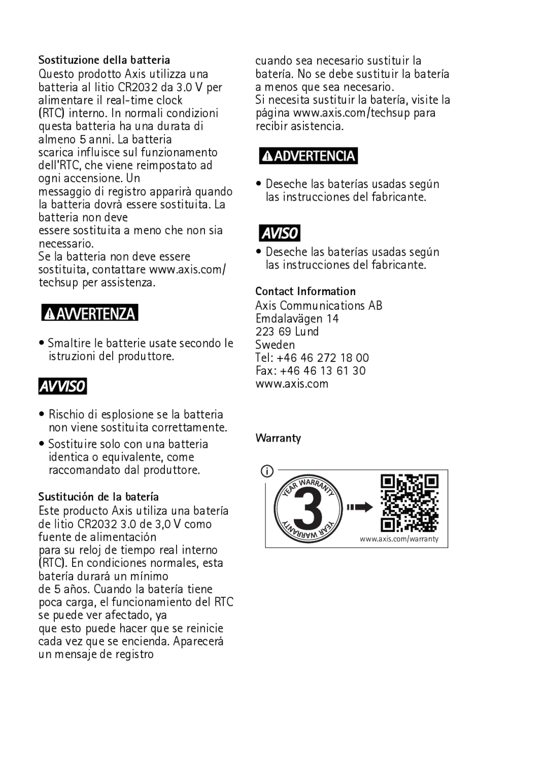 Axis Communications P8535 manual Axis Communications AB Emdalavägen 