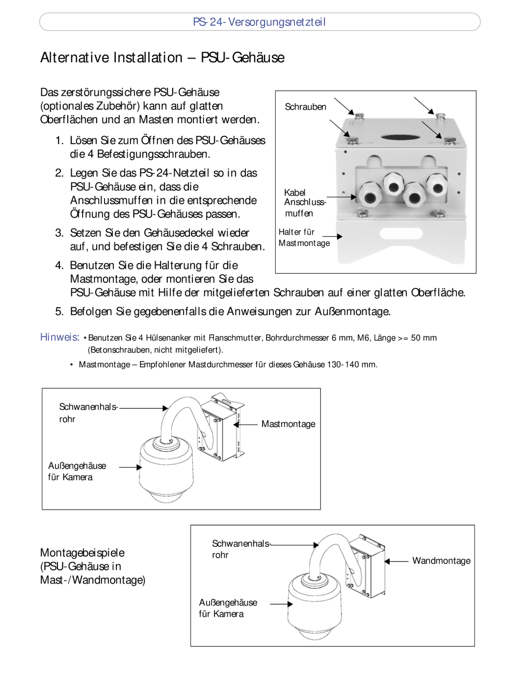 Axis Communications PS-24 manual Alternative Installation PSU-Gehäuse 