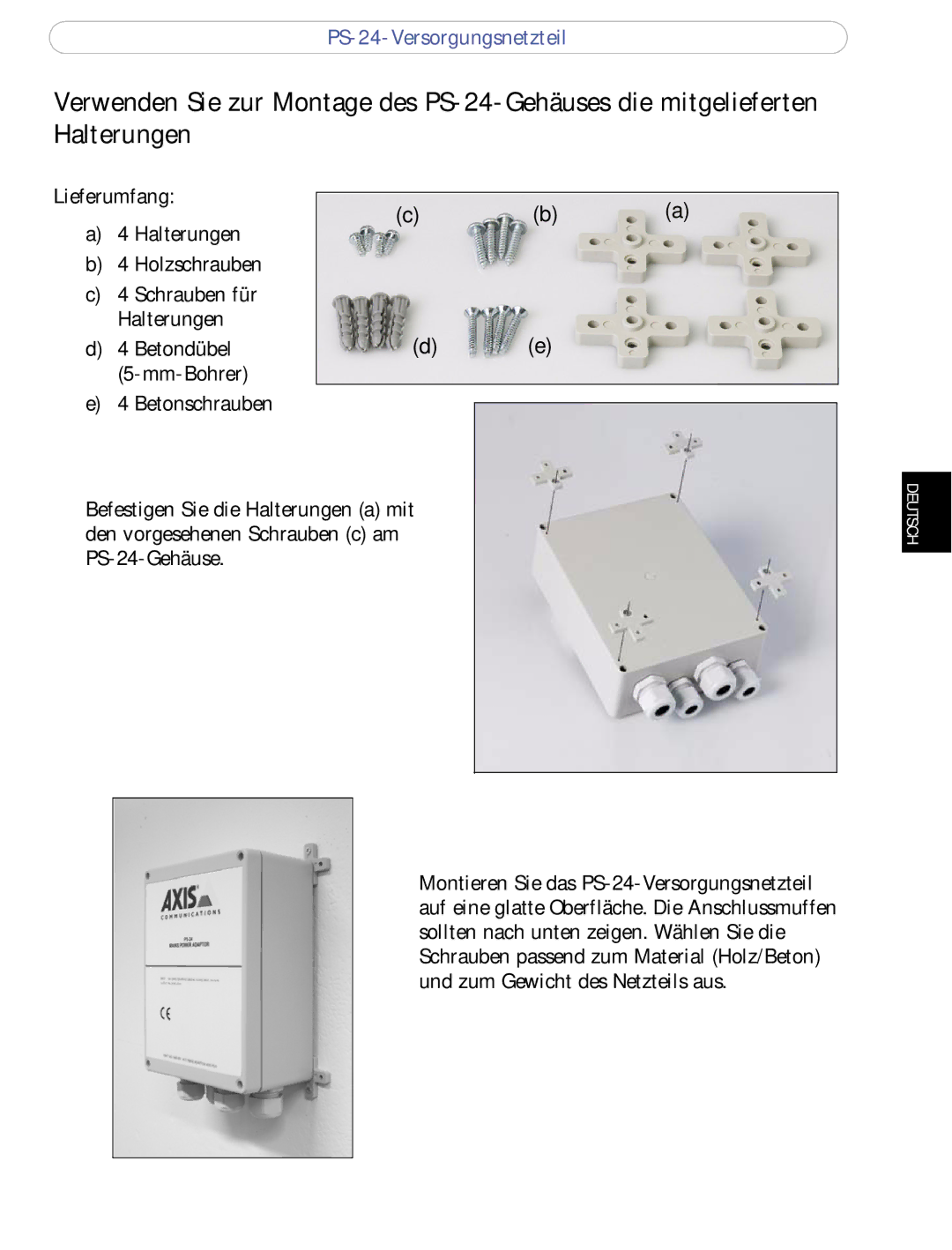 Axis Communications manual PS-24-Versorgungsnetzteil 