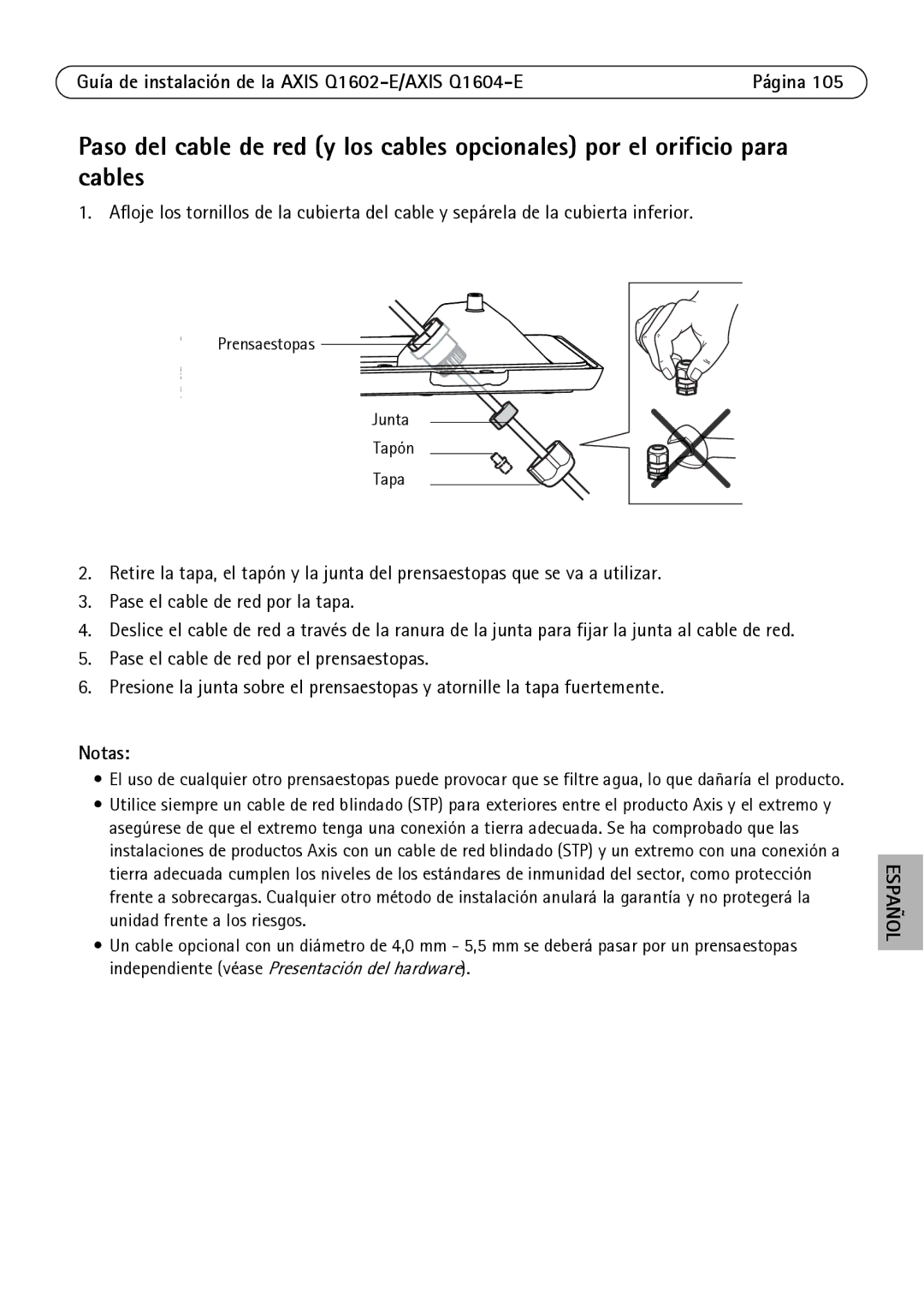 Axis Communications Q1604-E, Q1602-E manual Pre nsaestopas Junta Tapón Tapa 