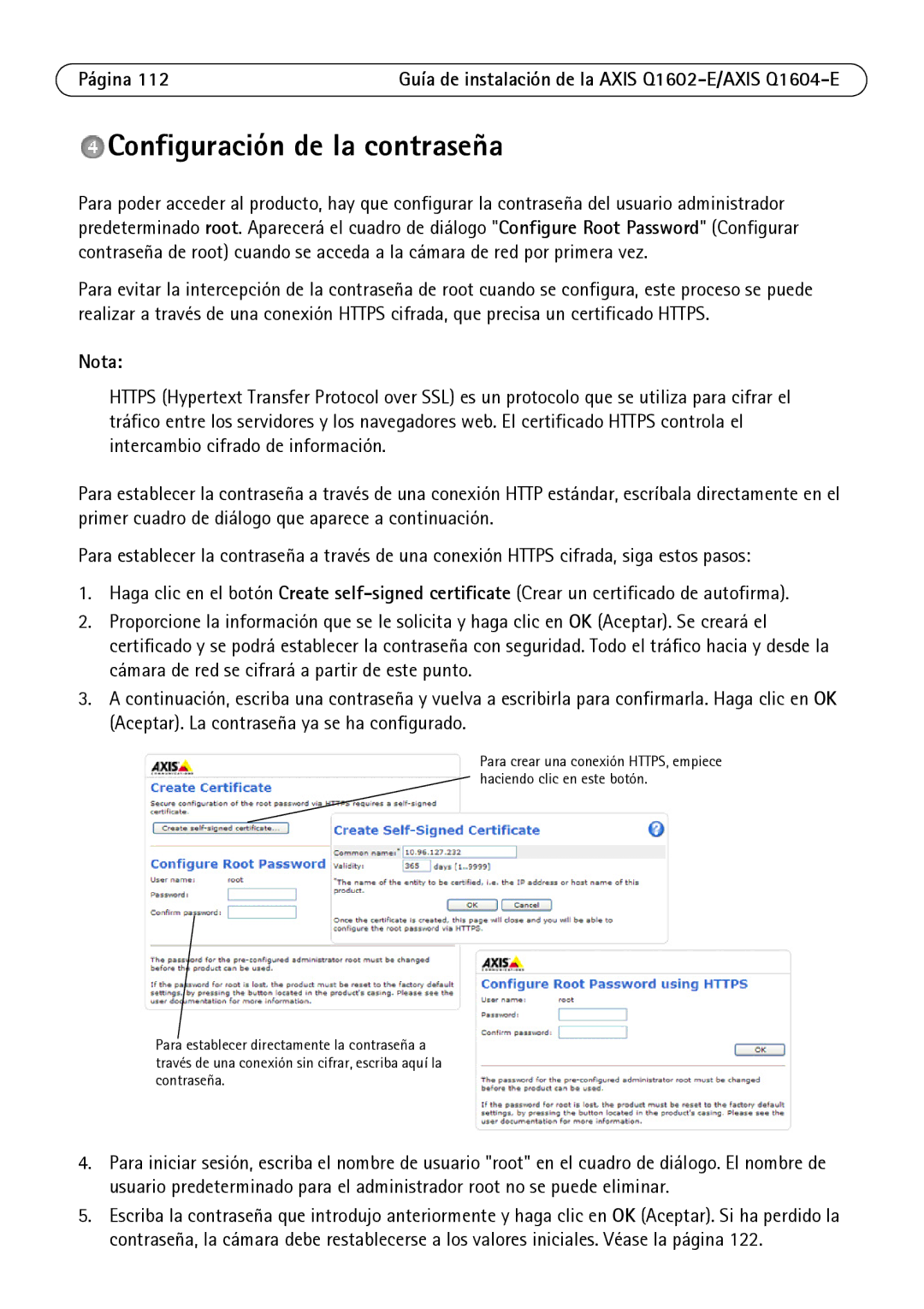 Axis Communications Q1602-E, Q1604-E manual Configuración de la contraseña, Nota 