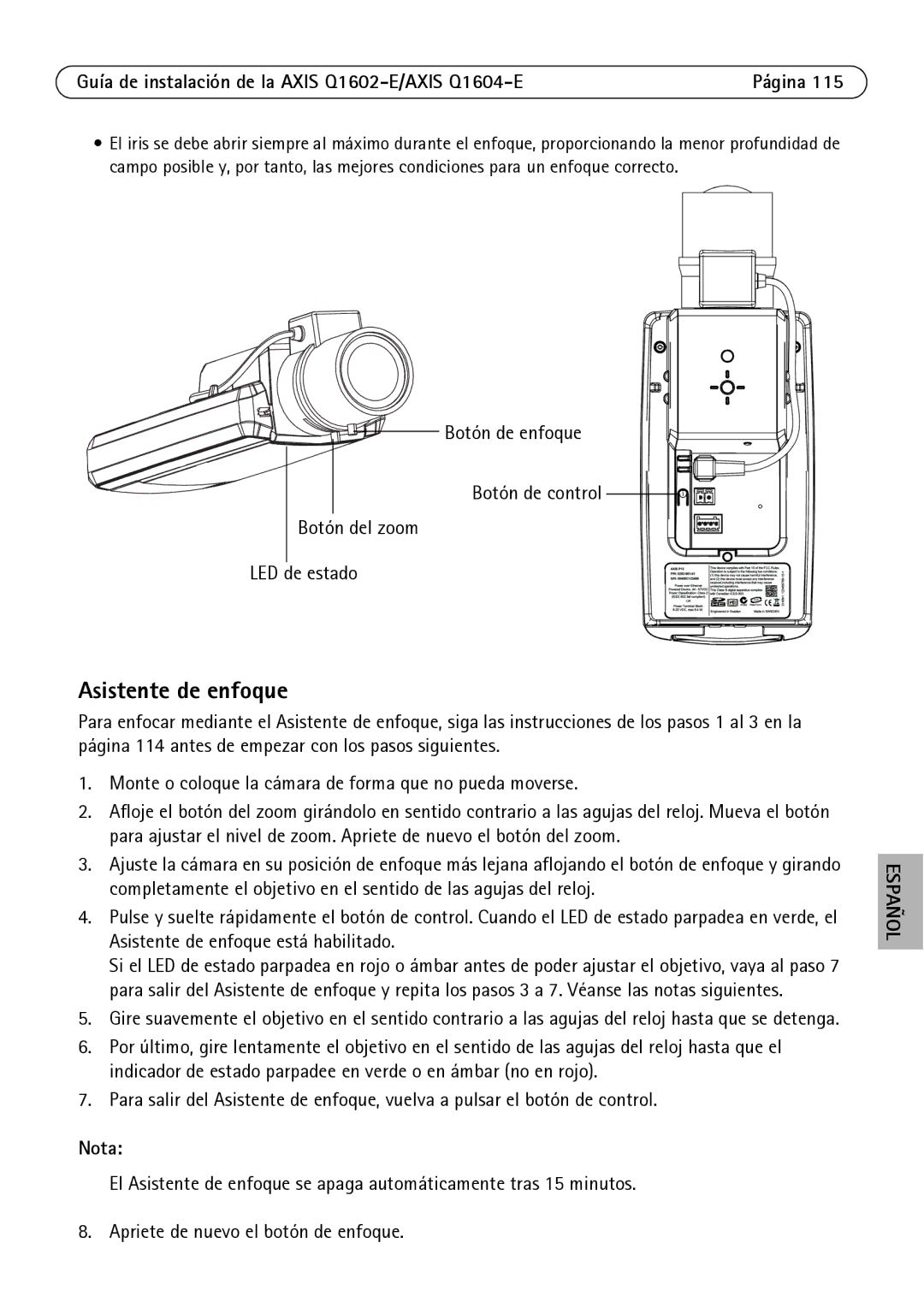 Axis Communications Q1604-E, Q1602-E manual Asistente de enfoque 