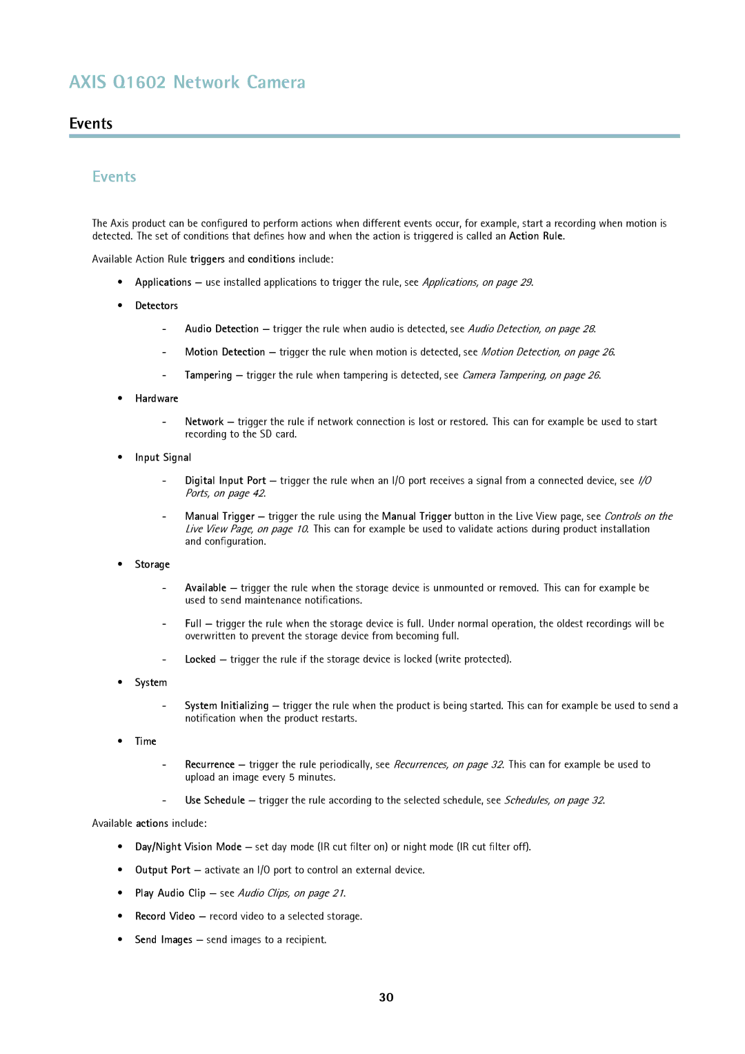 Axis Communications Q1602 user manual Events 